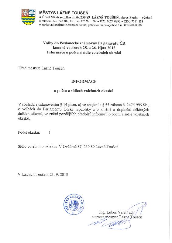 informace o počtu a sídlech VO2013